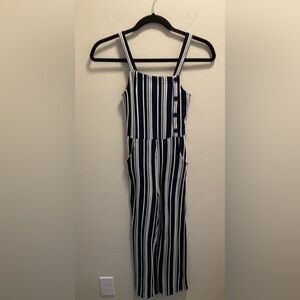 Eyeshadow Girls Blue and White Striped Jumpsuit.